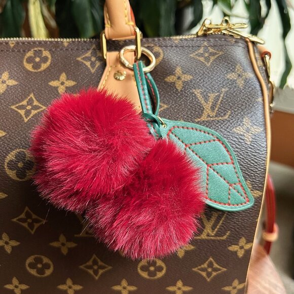 POM POM CHERRY BAG CHARM Berry Gold Tone Hardware - Picture 5 of 8